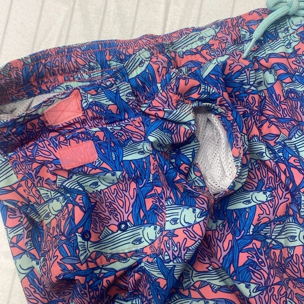 VINEYARD VINES Chappy Print Swim Trunks - Coral Papaya Passion Size Large